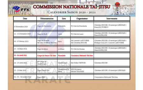 Stages et compétitions Commission Nationale 2020-2021